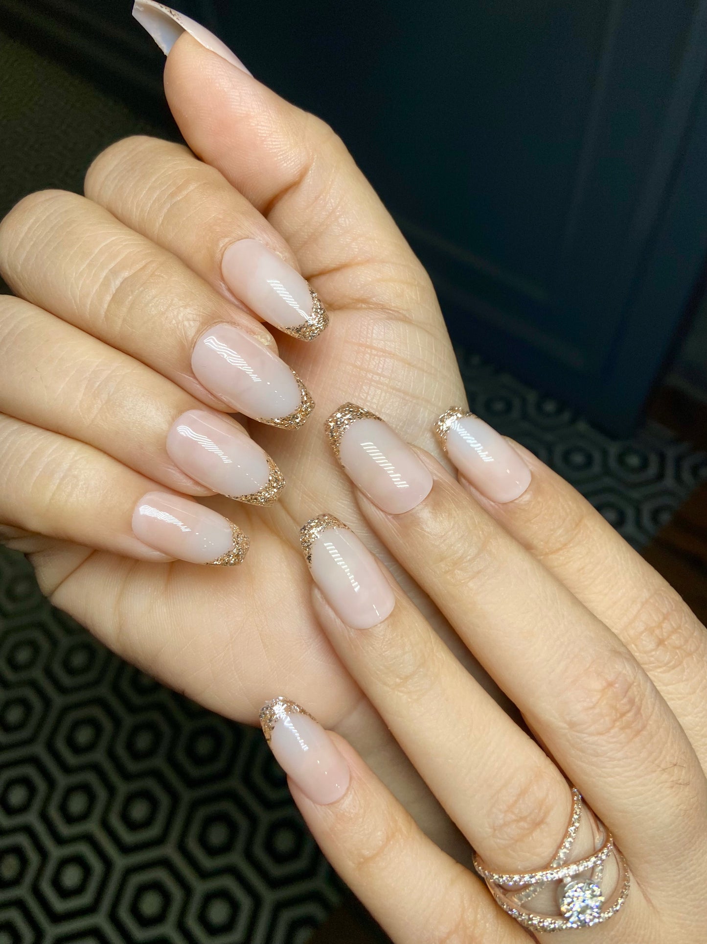 nude gold french nails