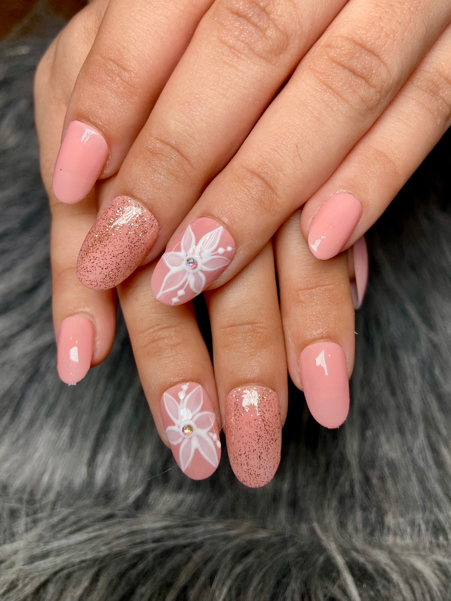 Pink peachish floral nails