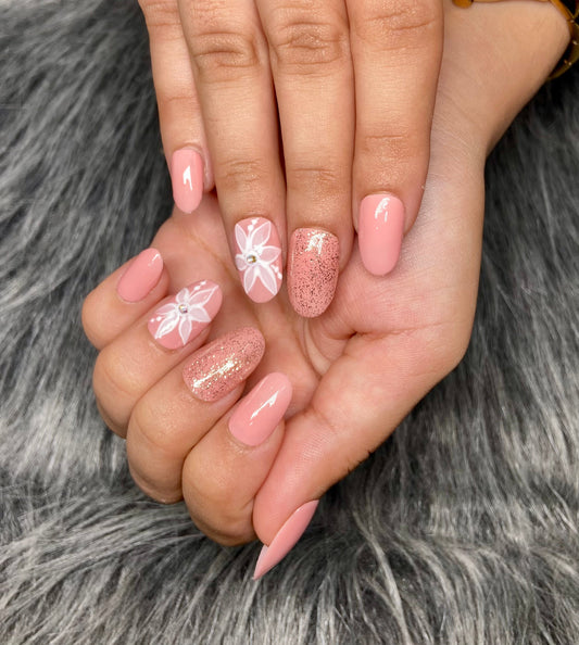 Pink peachish floral nails