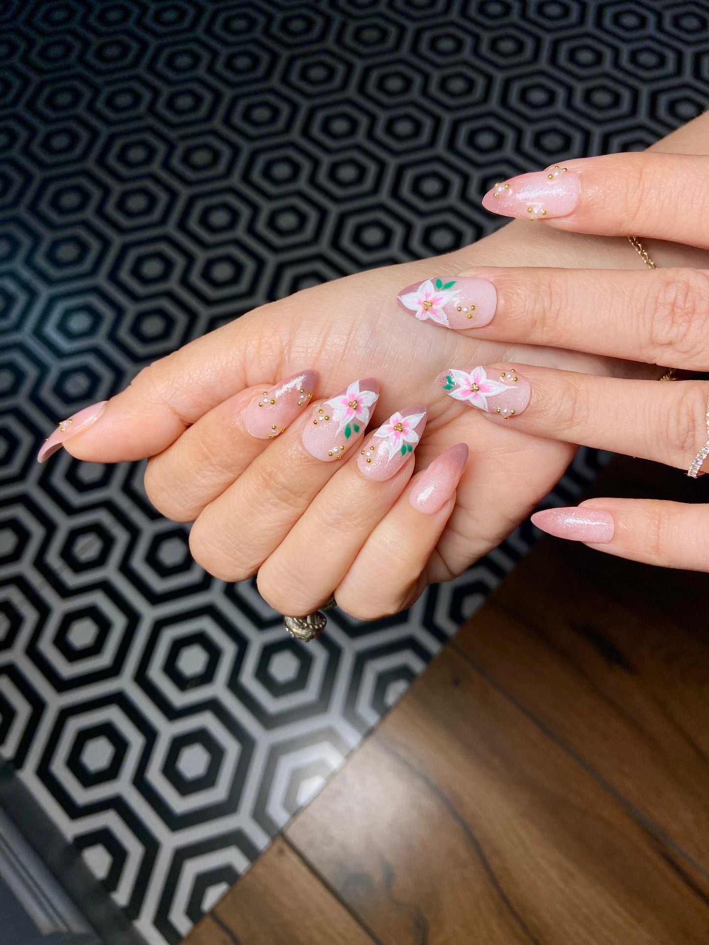 Ombre with floral hand art