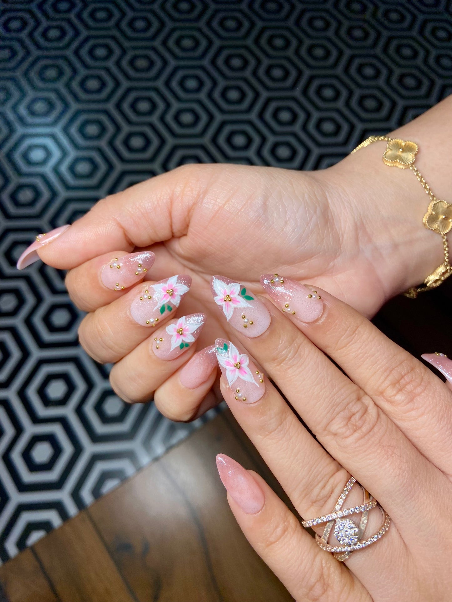 Ombre with floral hand art