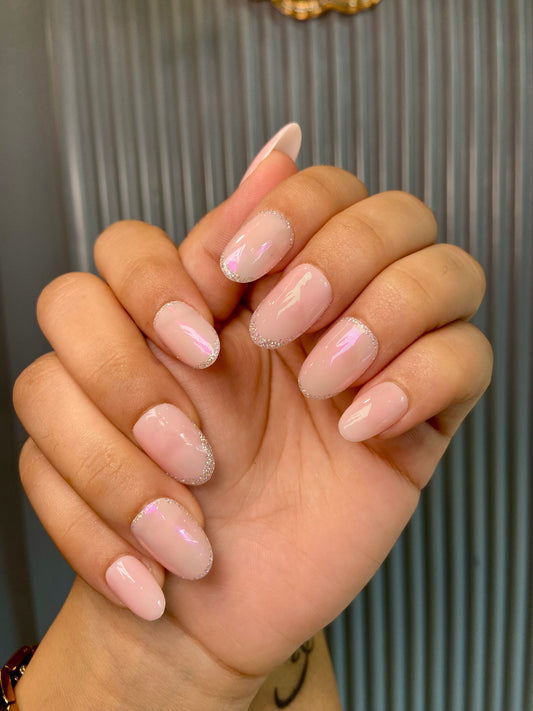 Pink chrome silver french nails