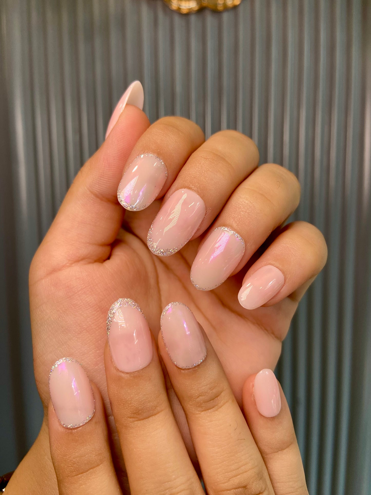 Pink chrome silver french nails