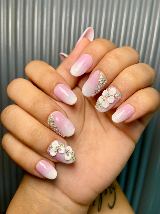 Ombre 3d floral stone nails