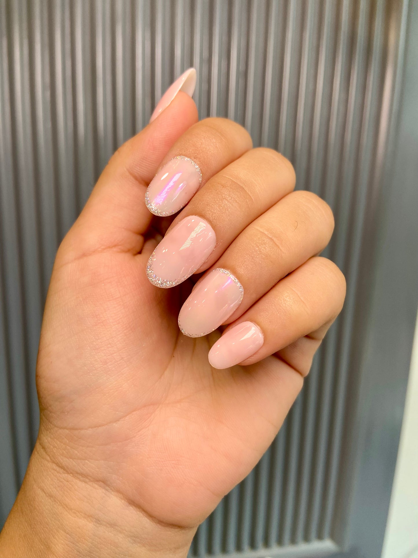 Pink chrome silver french nails