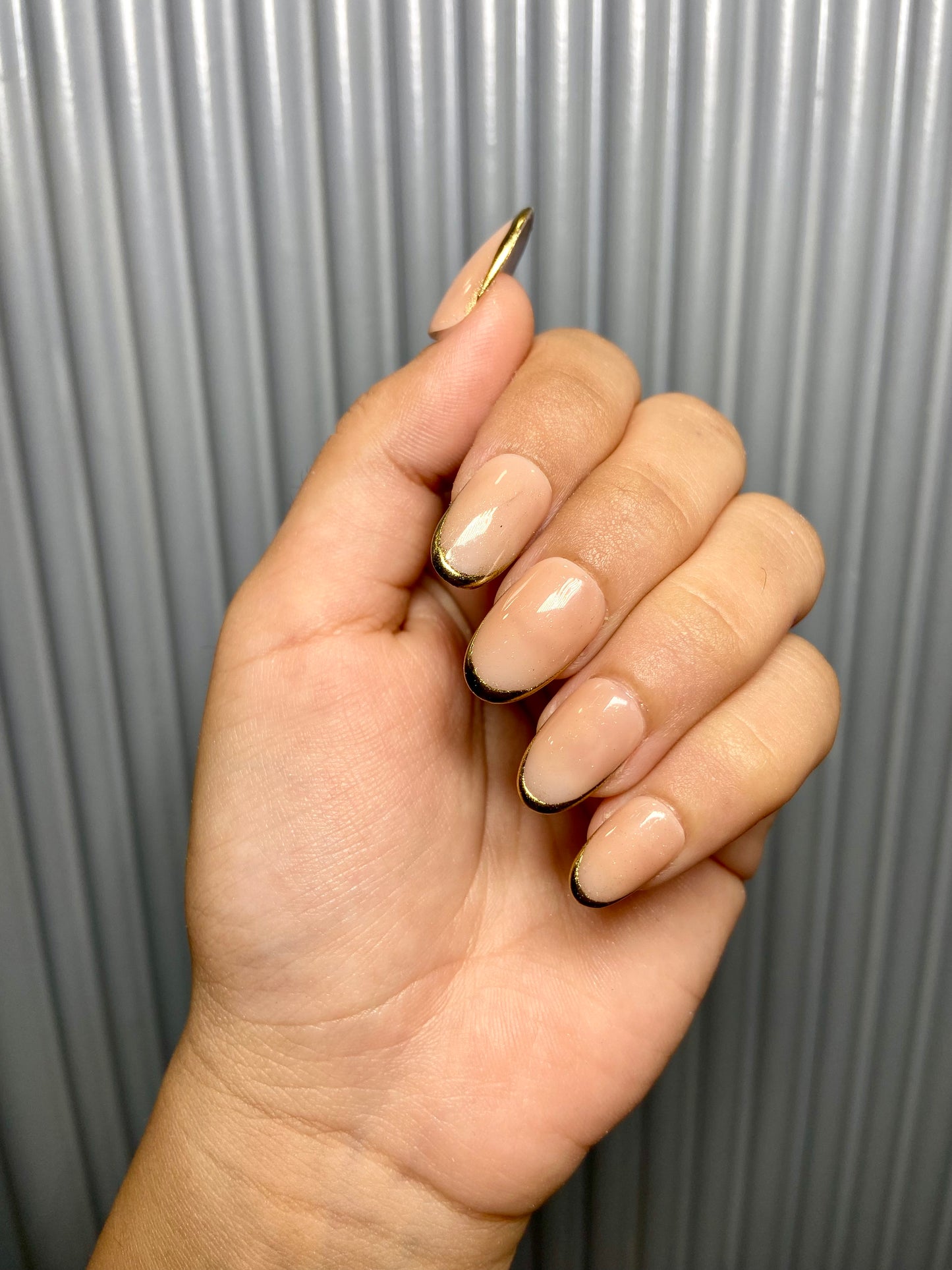Nude french chrome nails