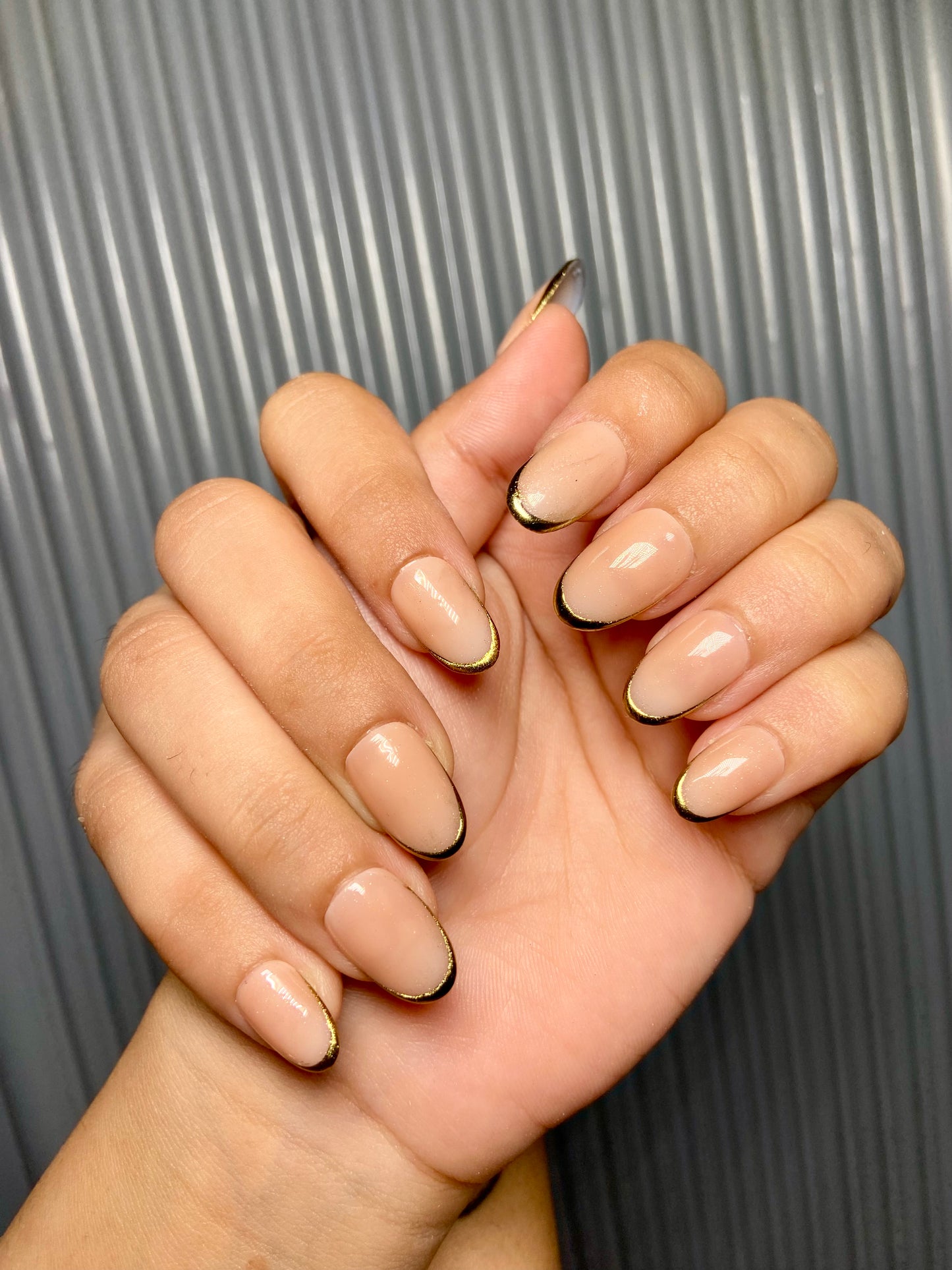 Nude french chrome nails