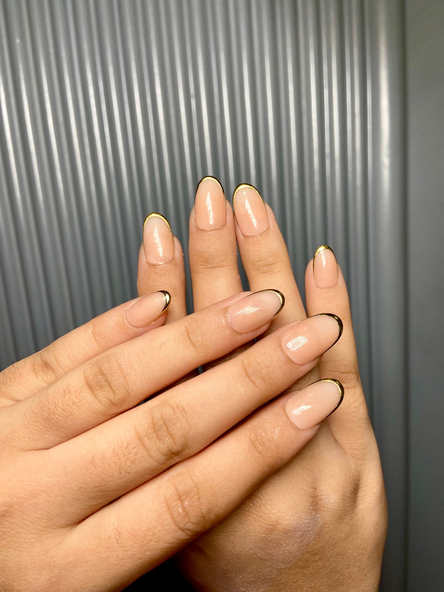 Nude french chrome nails