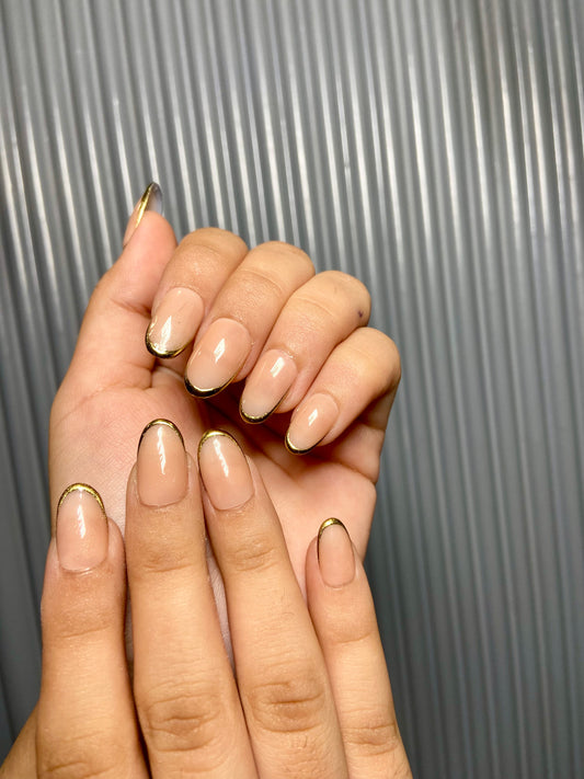 Nude french chrome nails