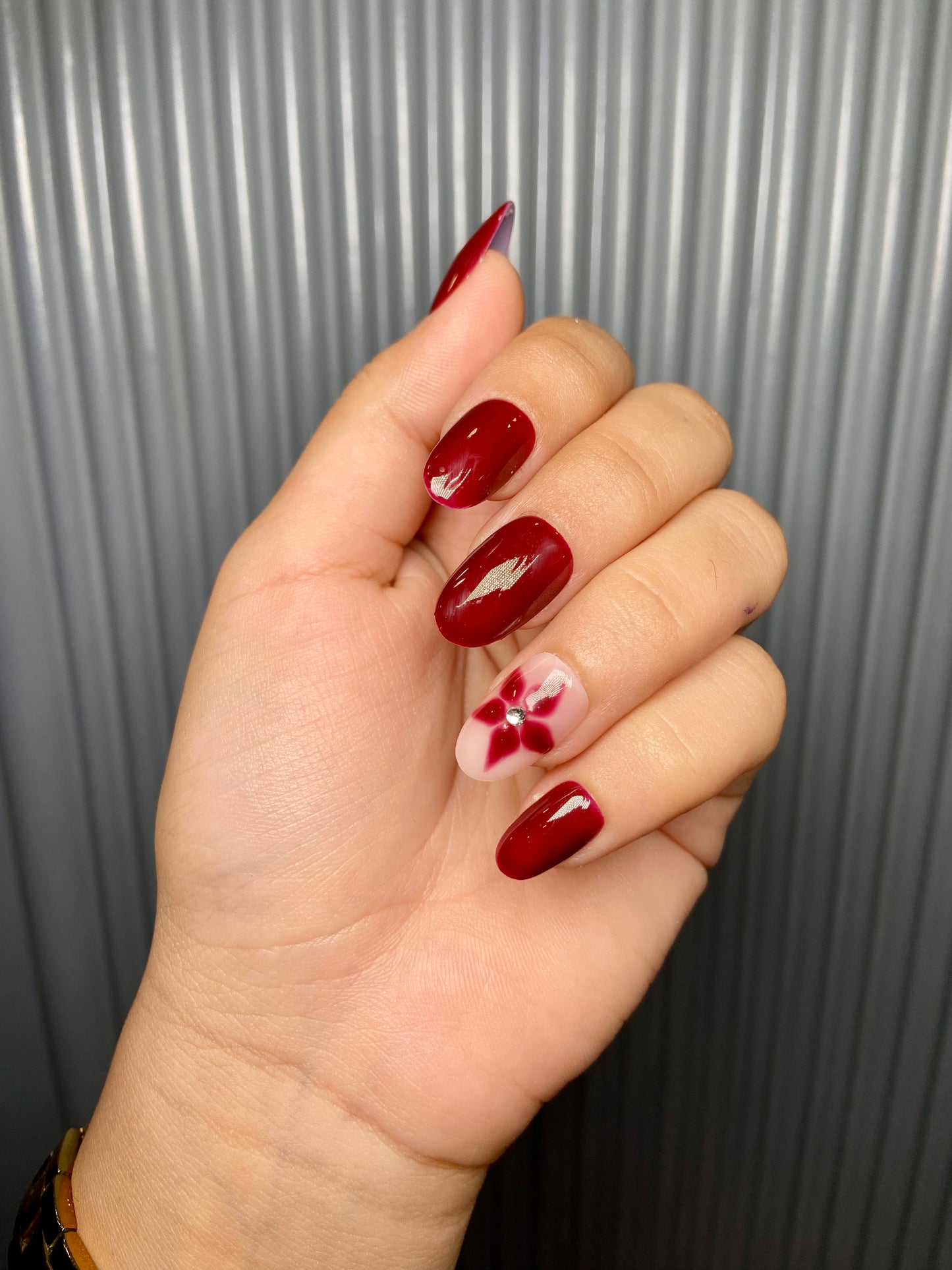 Mehroon floral nails