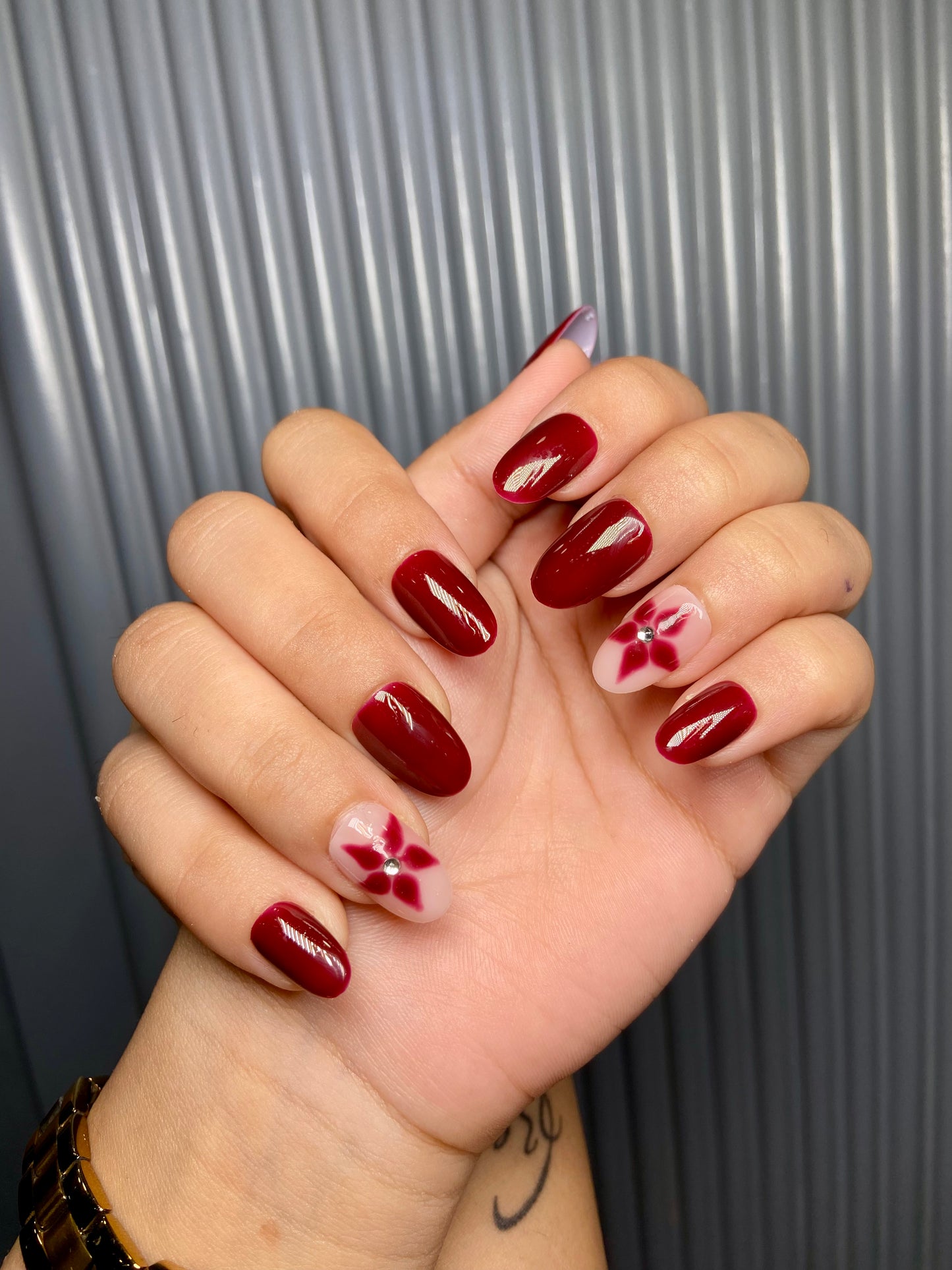 Mehroon floral nails