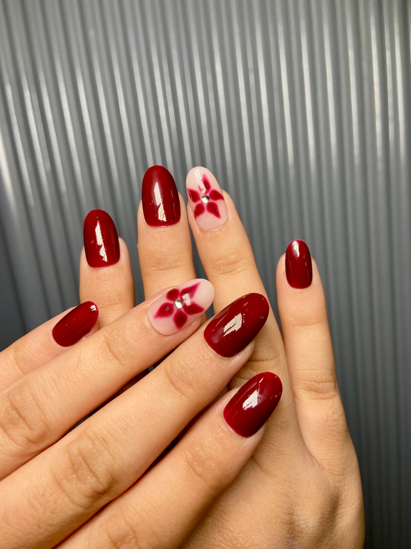 Mehroon floral nails