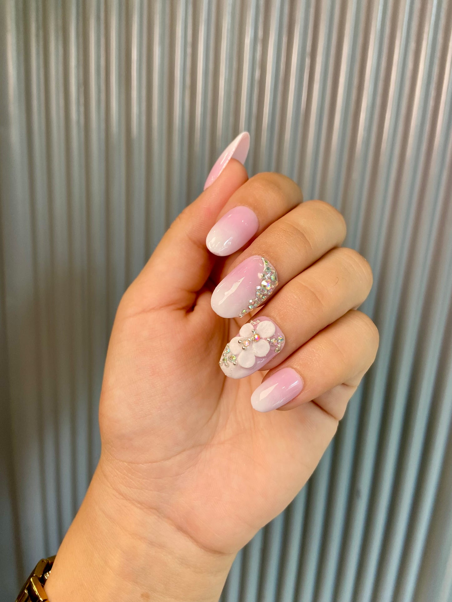 Ombre 3d floral stone nails