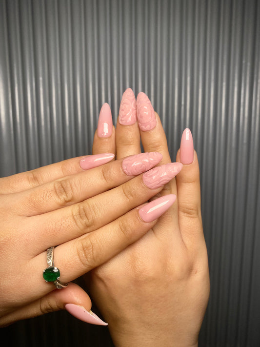Pink flora nails