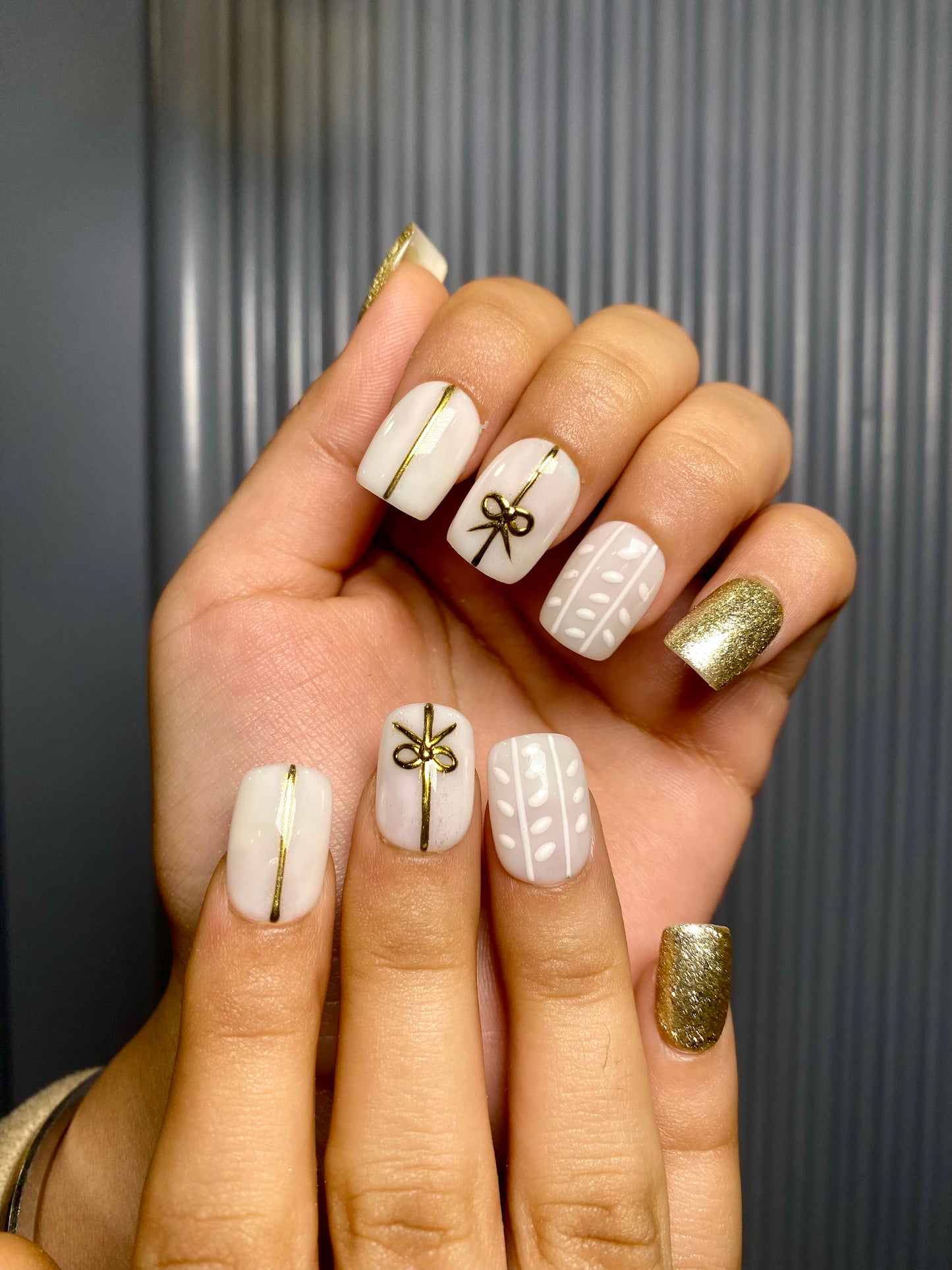 White gold Christmas nails