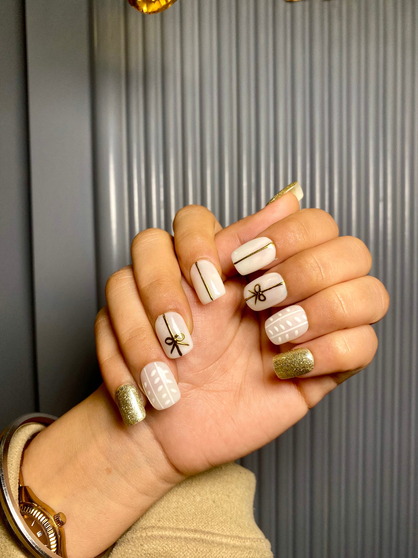 White gold Christmas nails