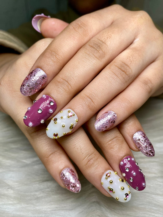 Pink purple wedding nails