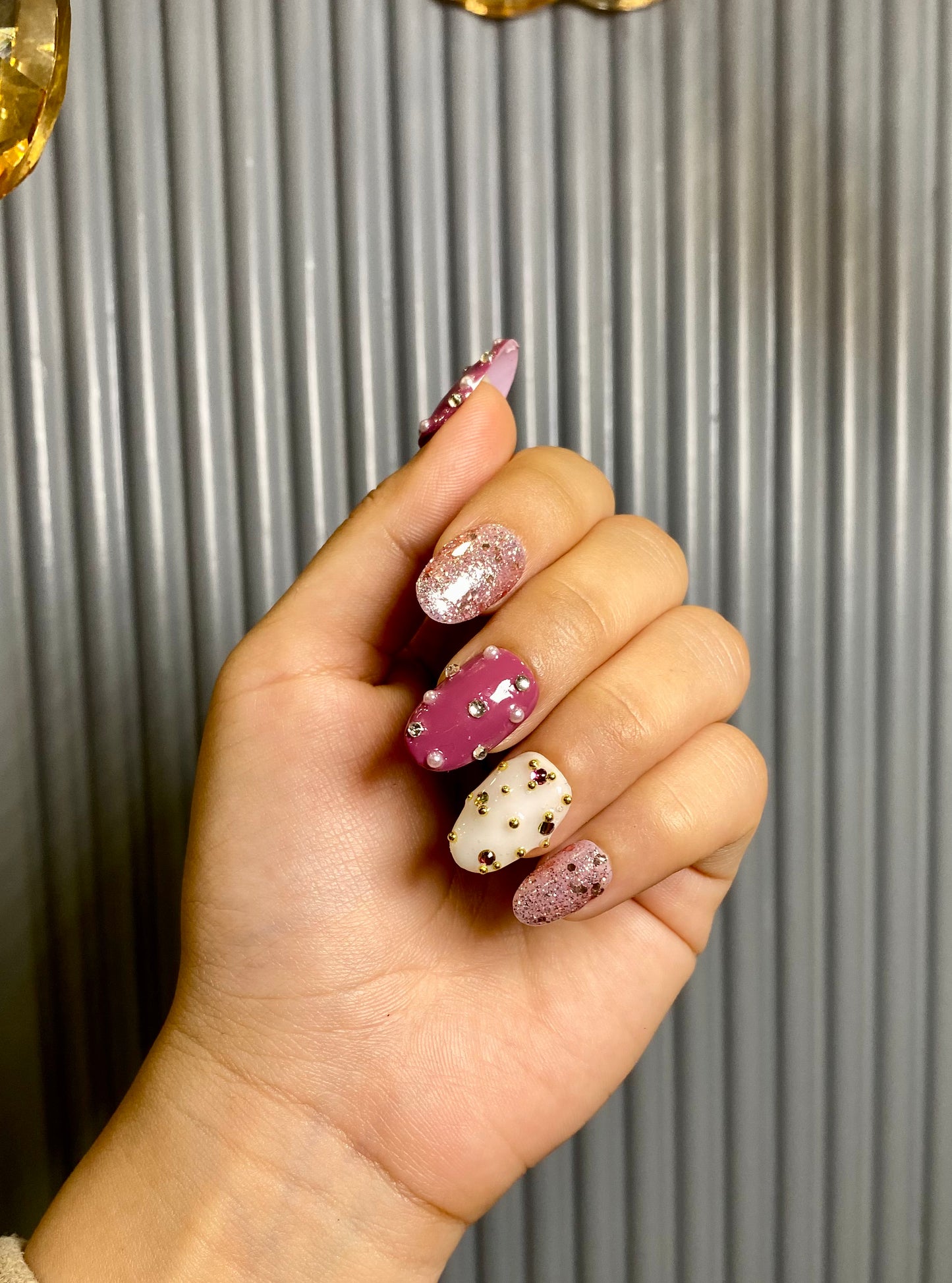 Pink purple wedding nails