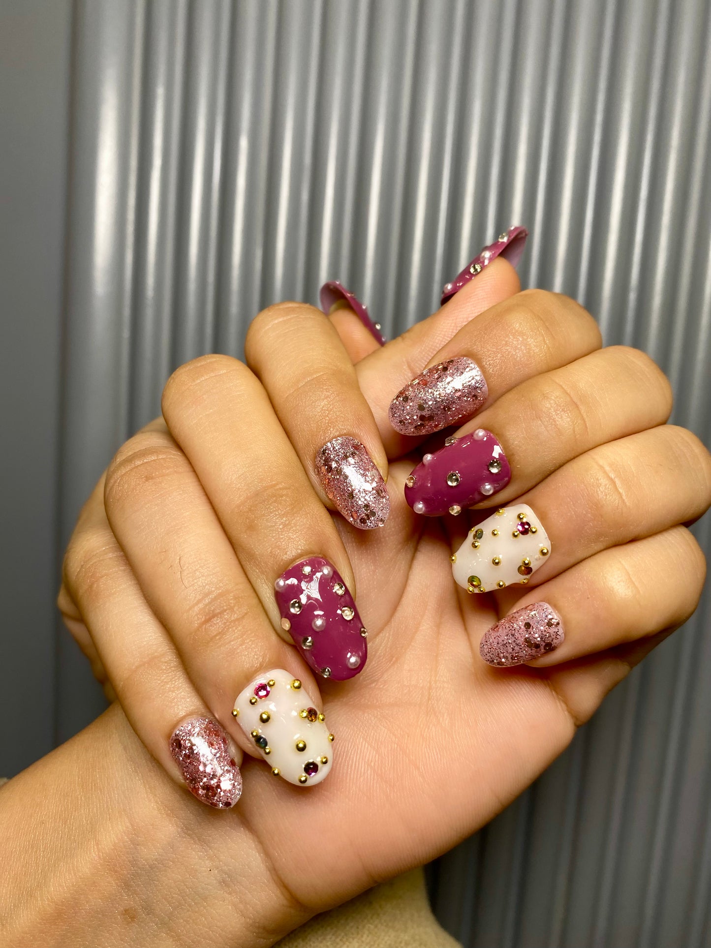 Pink purple wedding nails