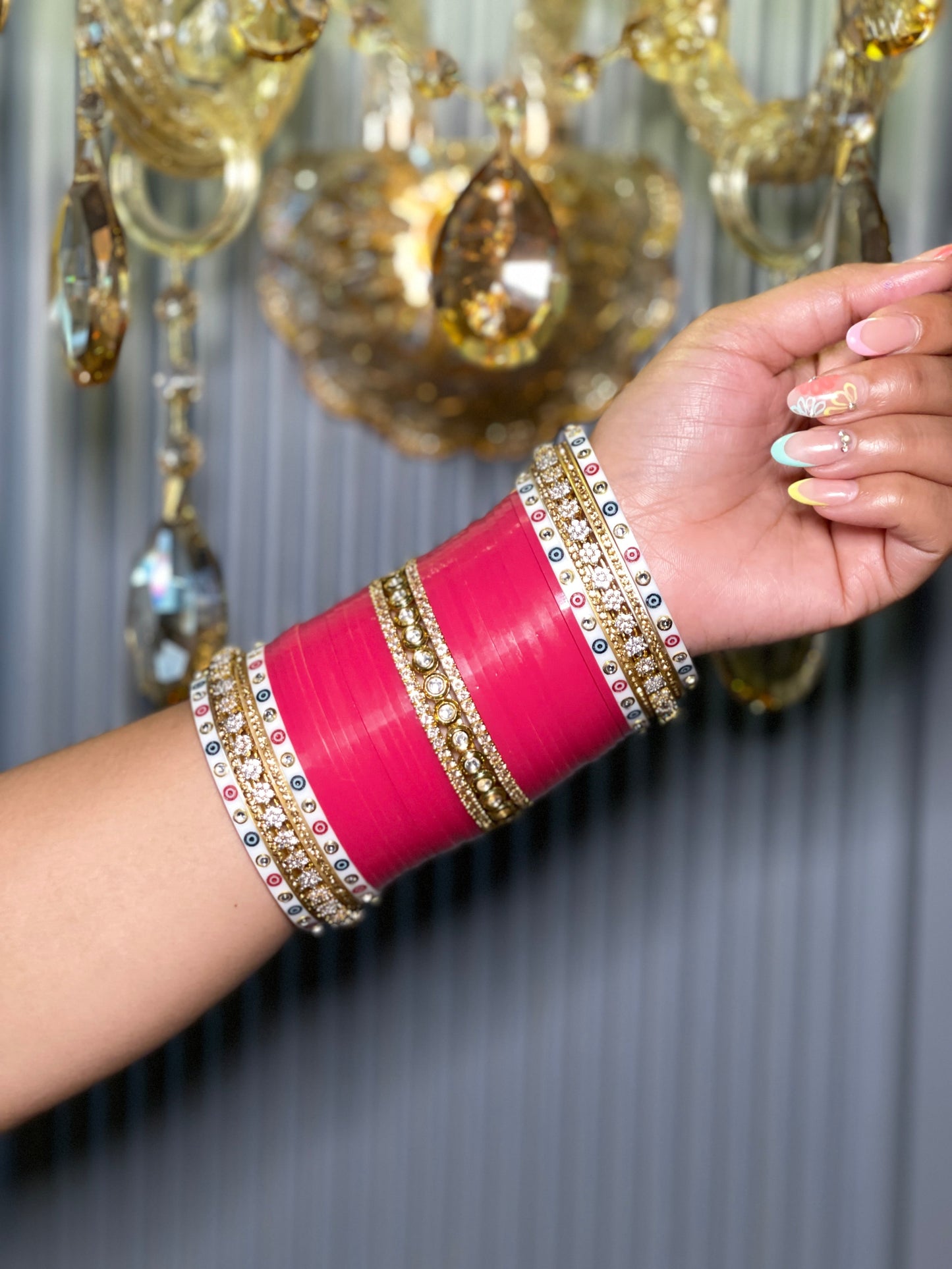 Traditional chuda with Ad Bangles & Kundana Kada Magenta