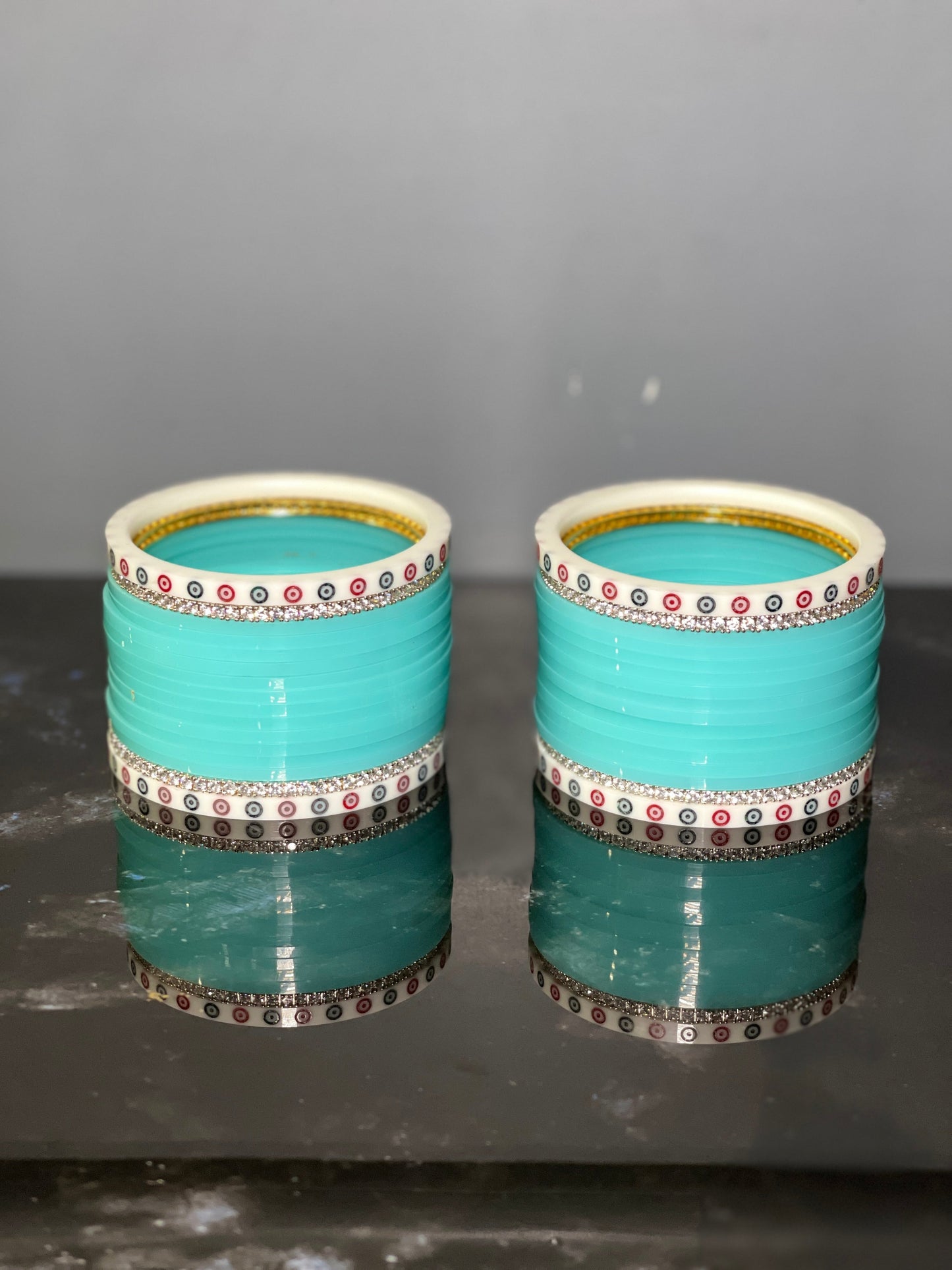 Traditional chuda with Ad Bangles Sky Blue