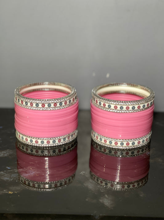 Traditional chuda with Ad Bangles Baby pink