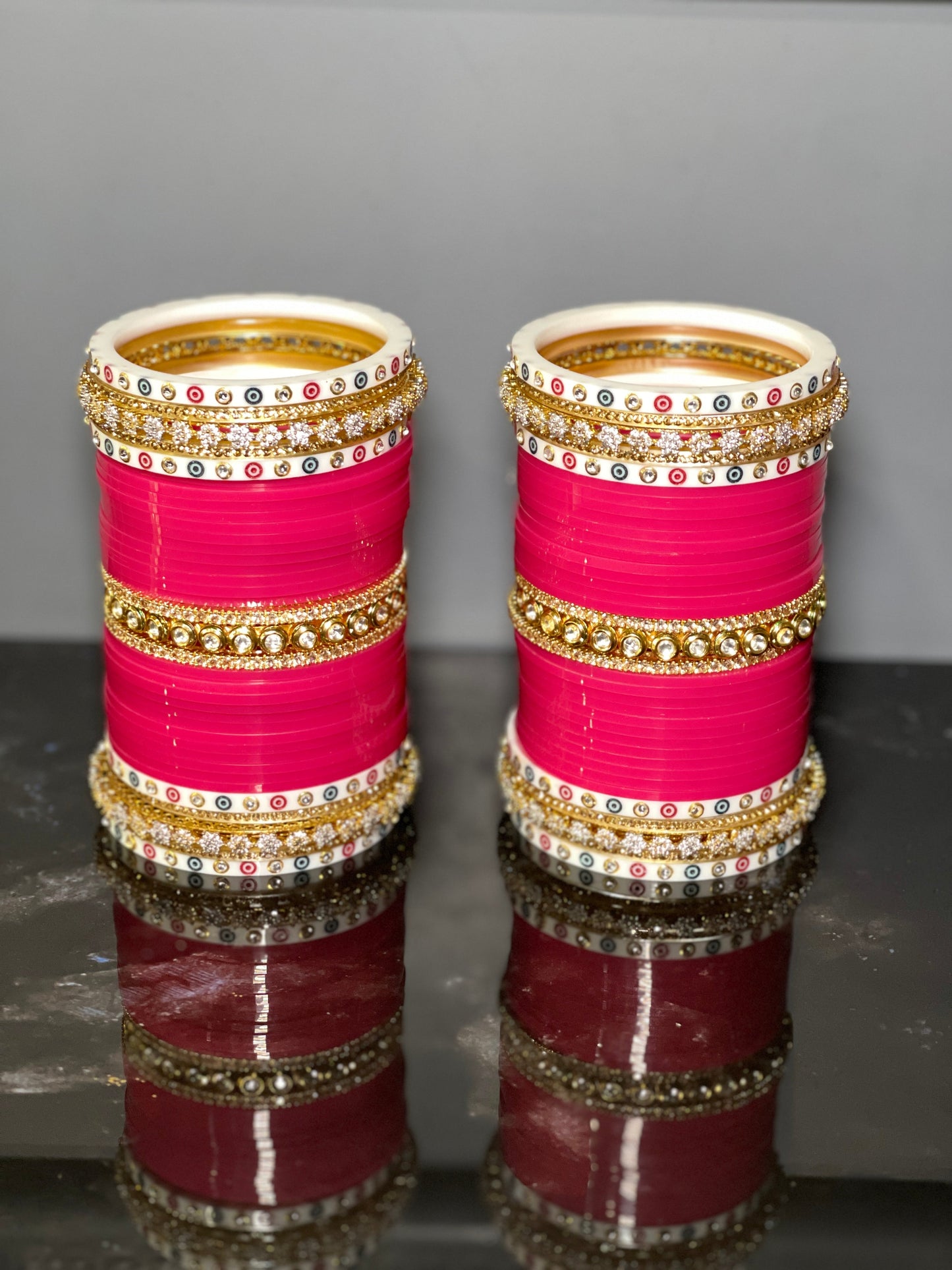 Traditional chuda with Ad Bangles & Kundana Kada Magenta