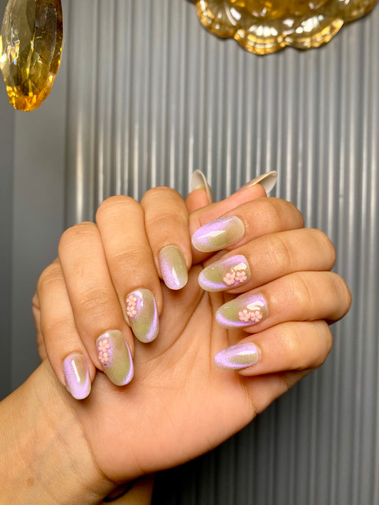 Floral cat eye nails