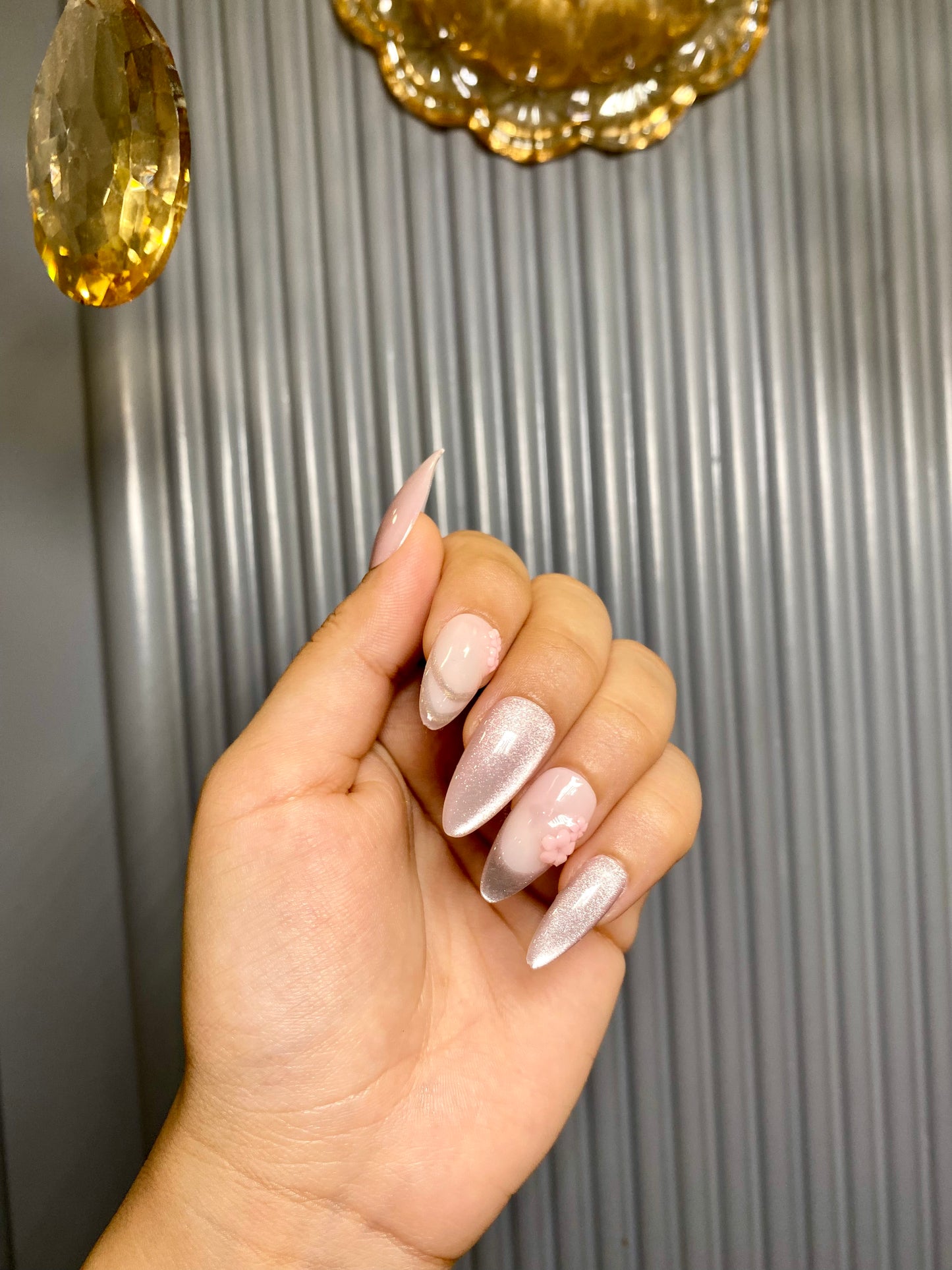 Baby pink cat eye nails