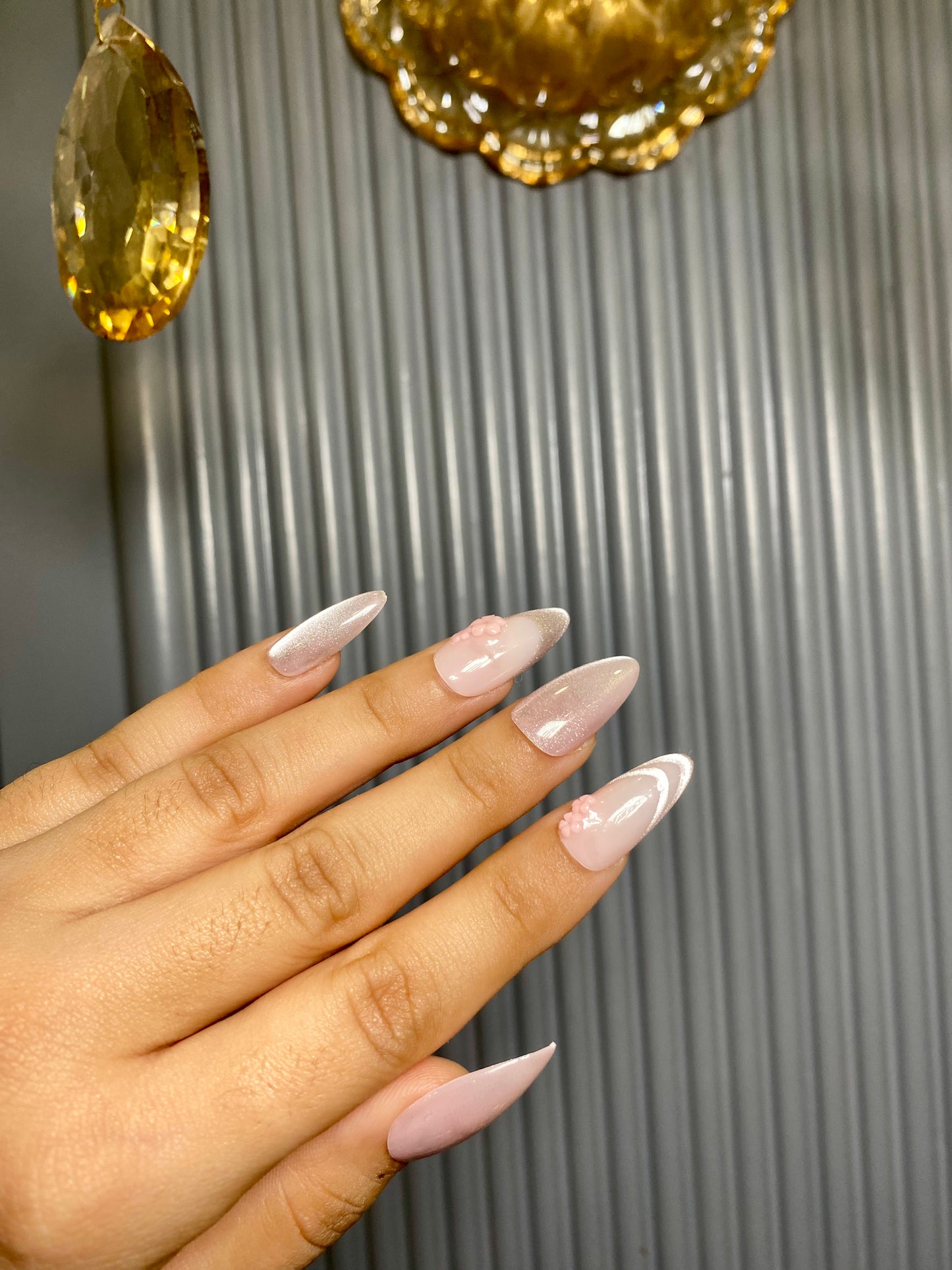 Baby pink cat eye nails