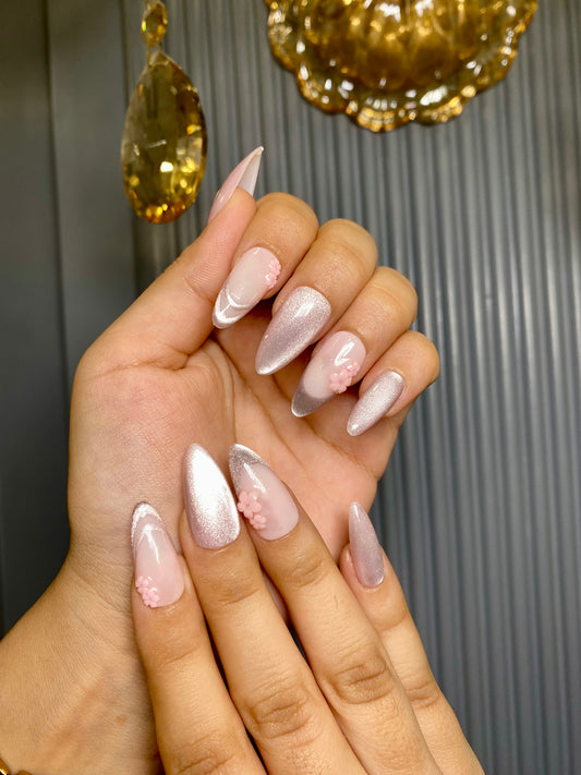 Baby pink cat eye nails