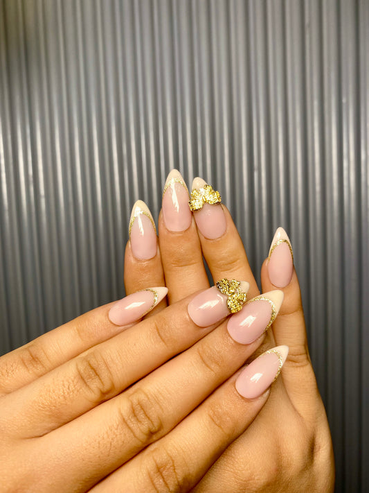 Nude bow french nails