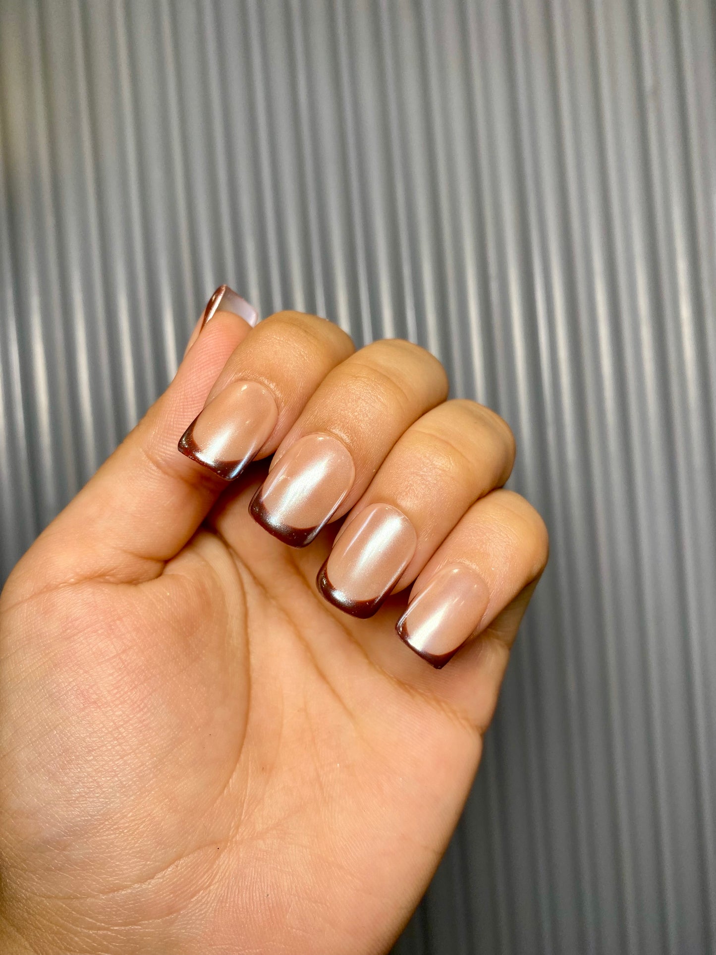 Brown chrome french nails