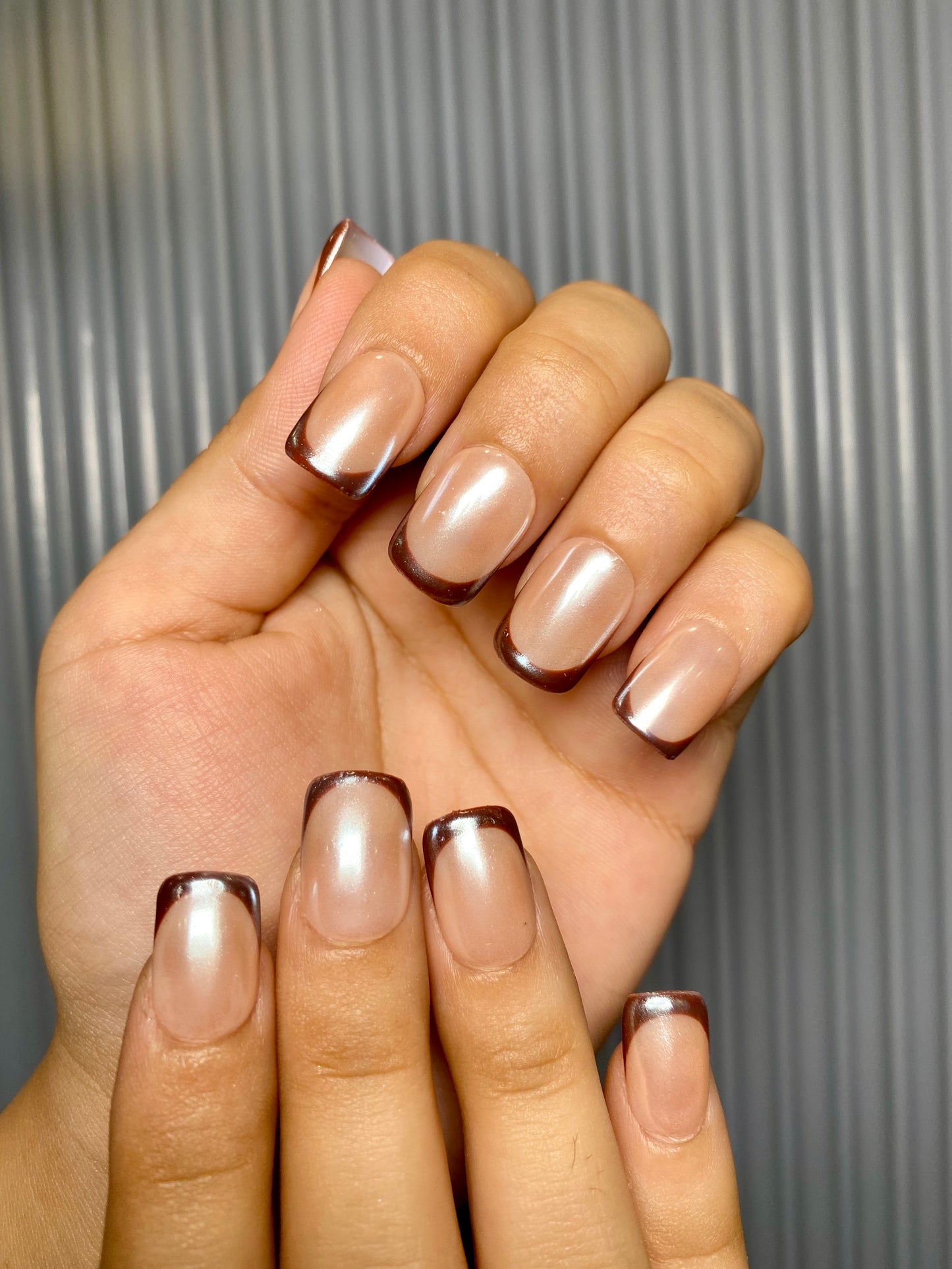 Brown chrome french nails