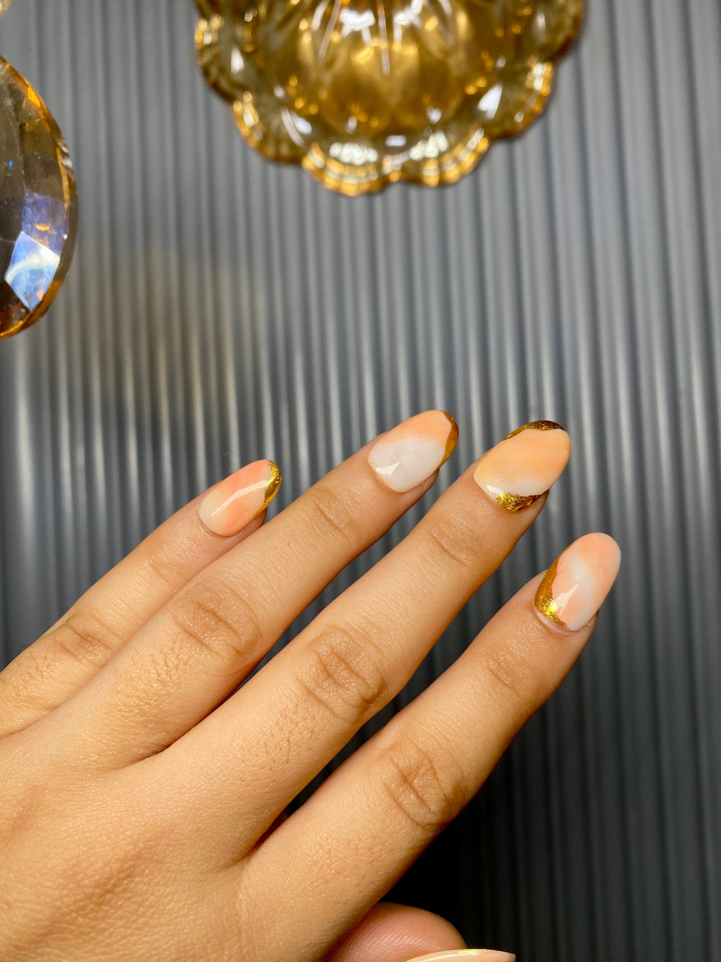 Peach Marble chrome nails