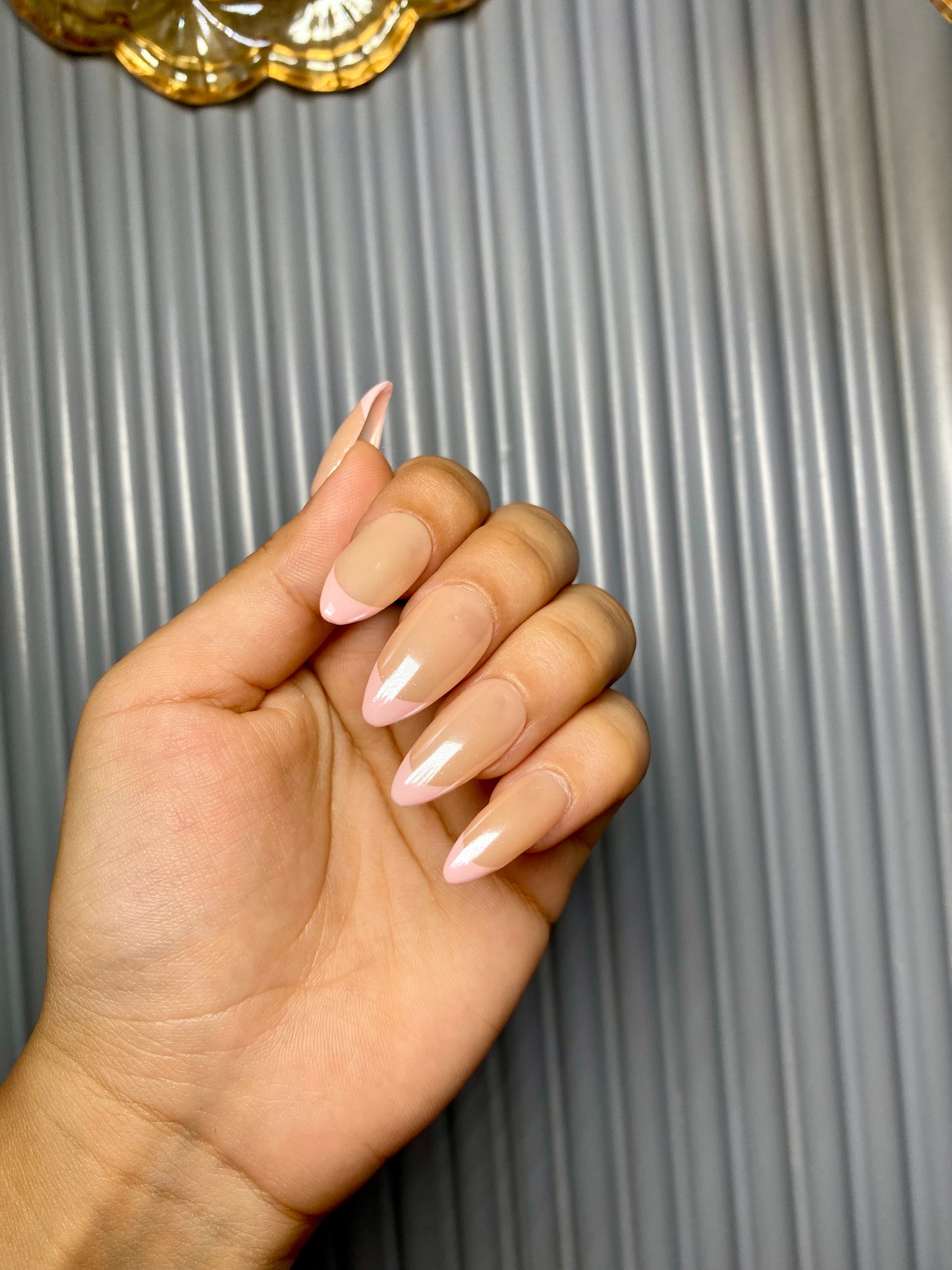 Chrome baby pink french nails