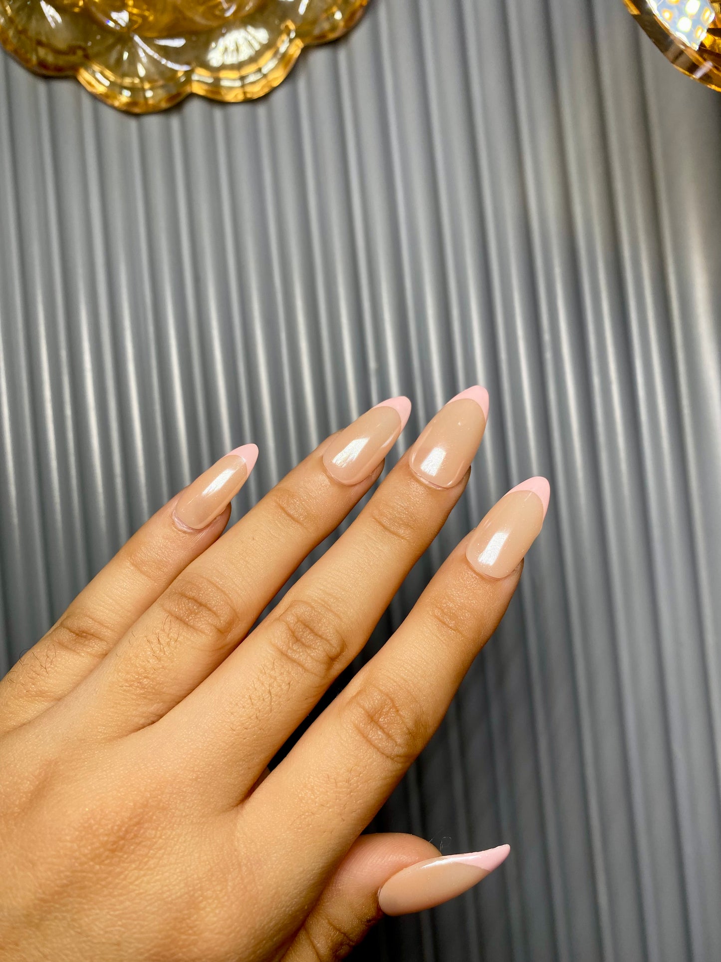 Chrome baby pink french nails