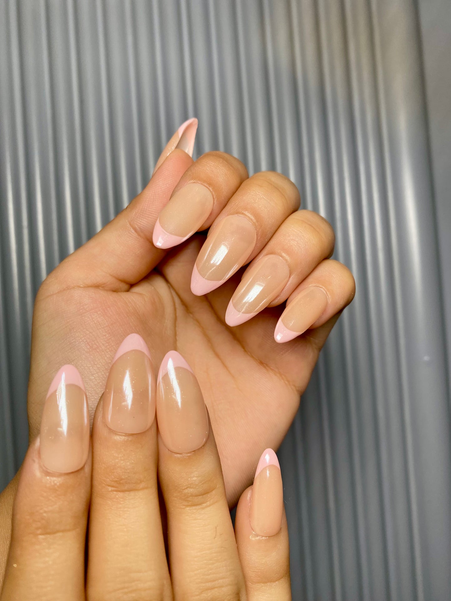 Chrome baby pink french nails