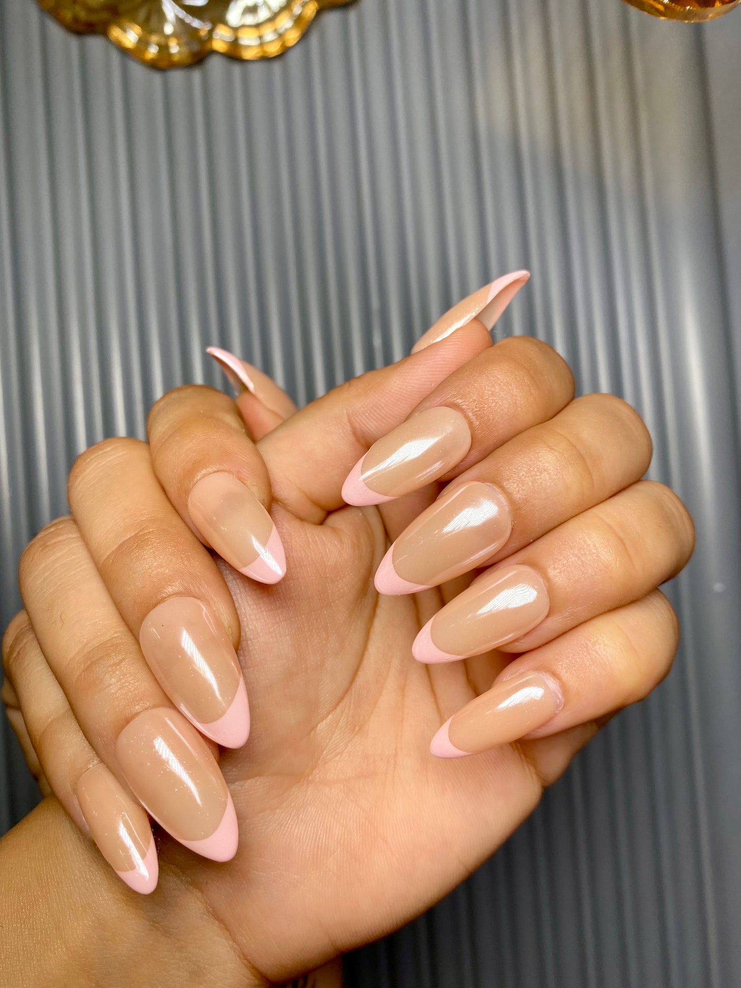 Chrome baby pink french nails