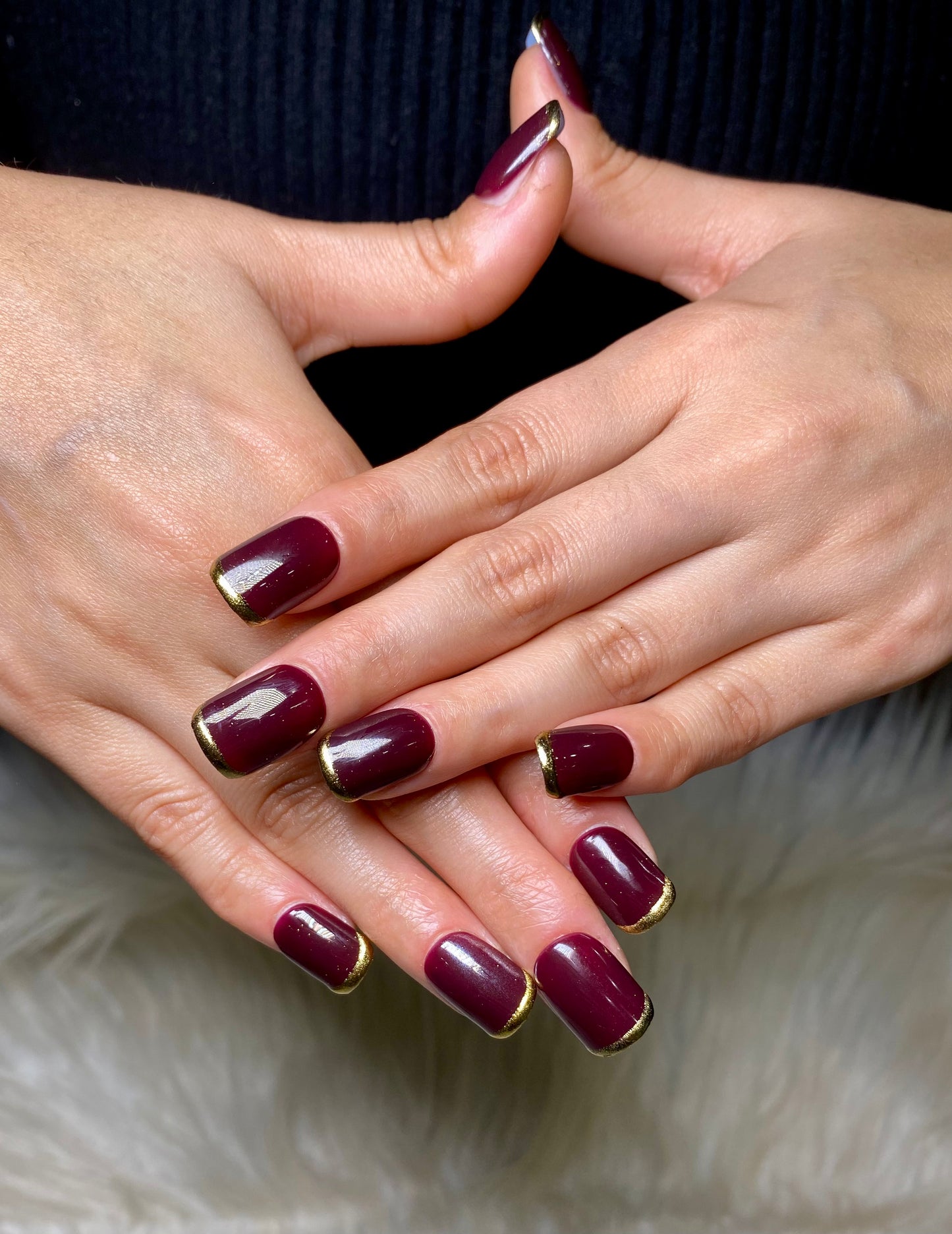 Mehroon chrome french nails