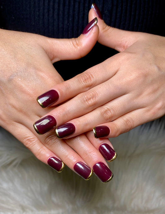 Mehroon chrome french nails