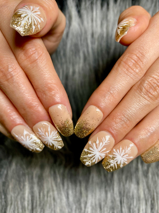 Nude art gold chrome nails