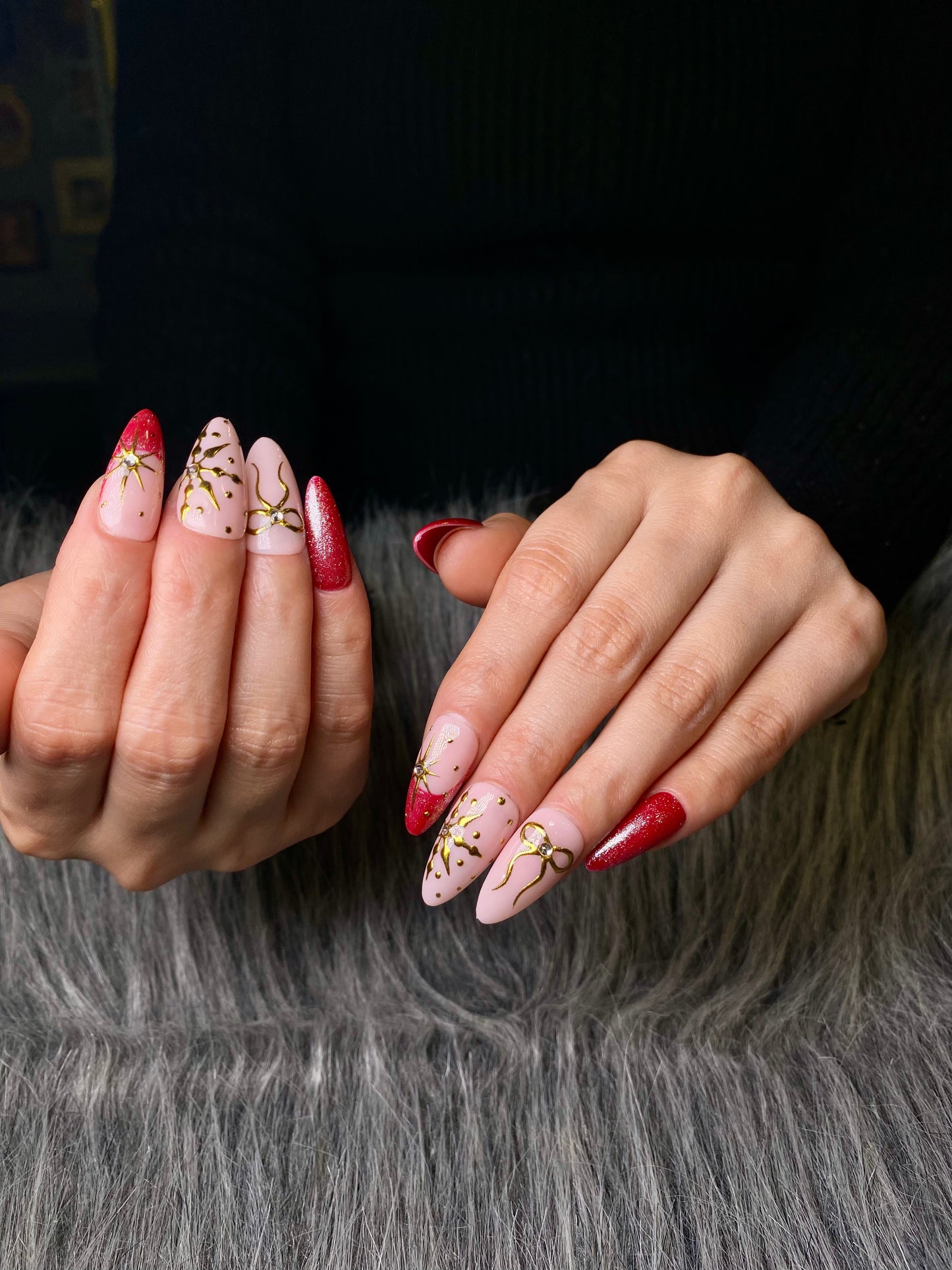 Red gold chrome nails