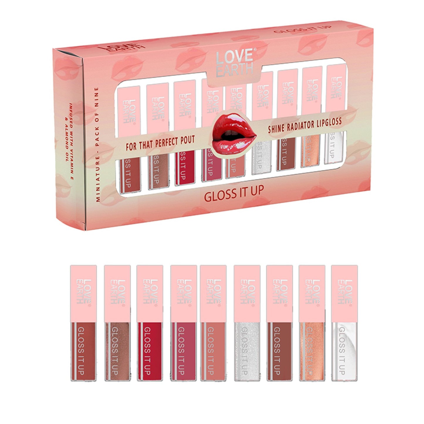 LOVE EARTH LIP GLOSS - PACK OF 9 , 2ML EACH