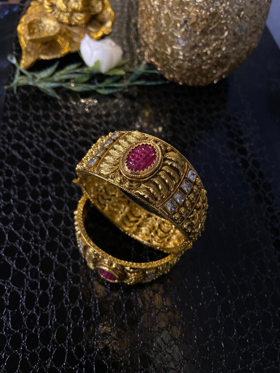 Ruby Elegance Kundan Kada Openable