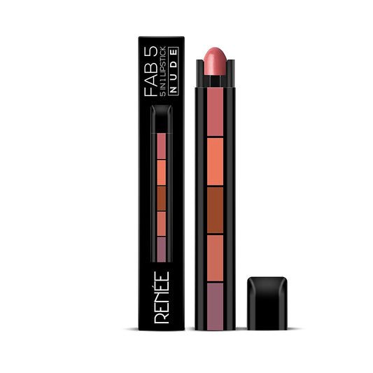 RENEE Fab 5 Nude 5-in-1 Lipstick 7.5gm, Long Lasting Matte Finish | Five Shades In One | Intense Color Payoff | Lip Color with Moisturizing Benefits