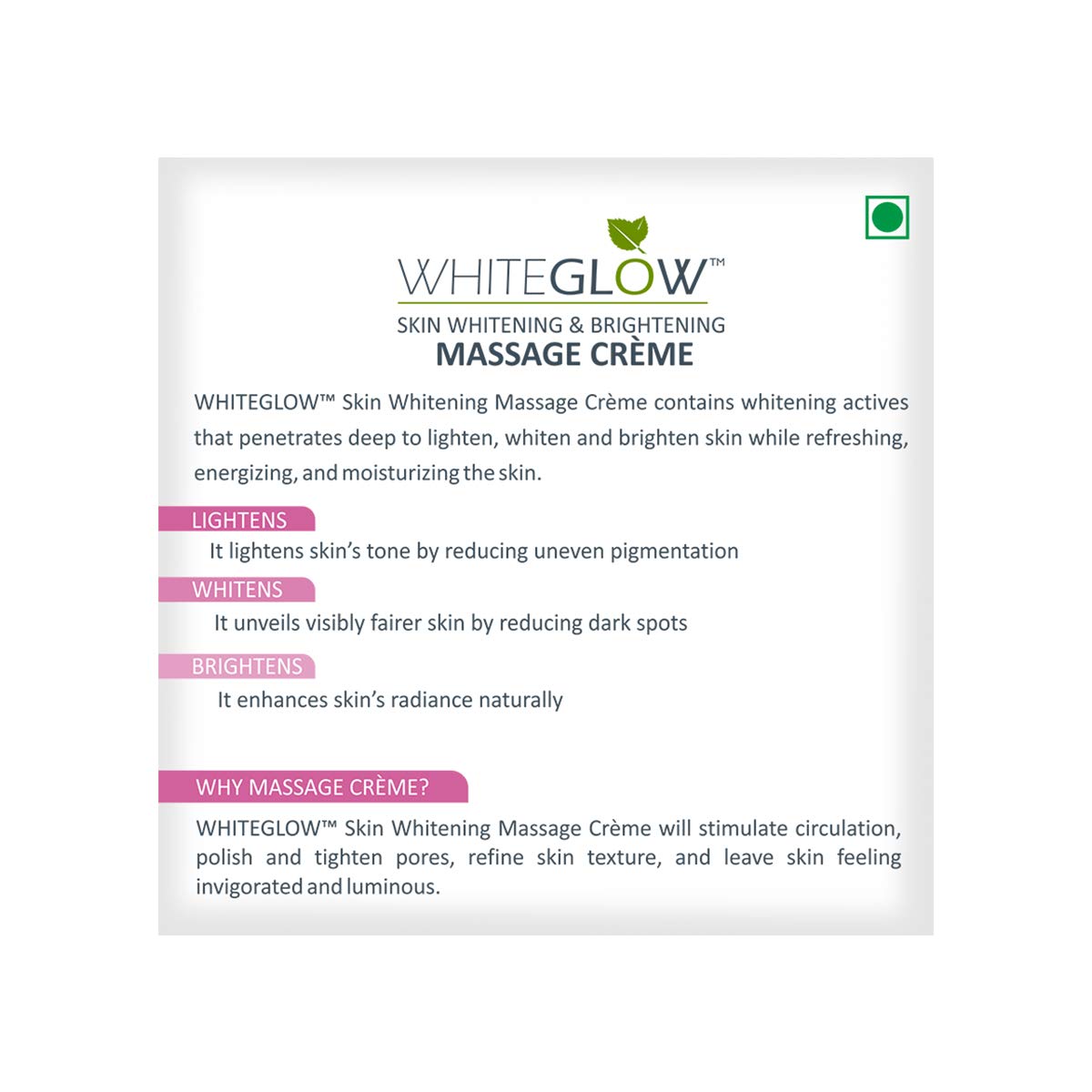 Lotus Herbals Whiteglow Skin Whitening And Brightening Massage Creme, 60g