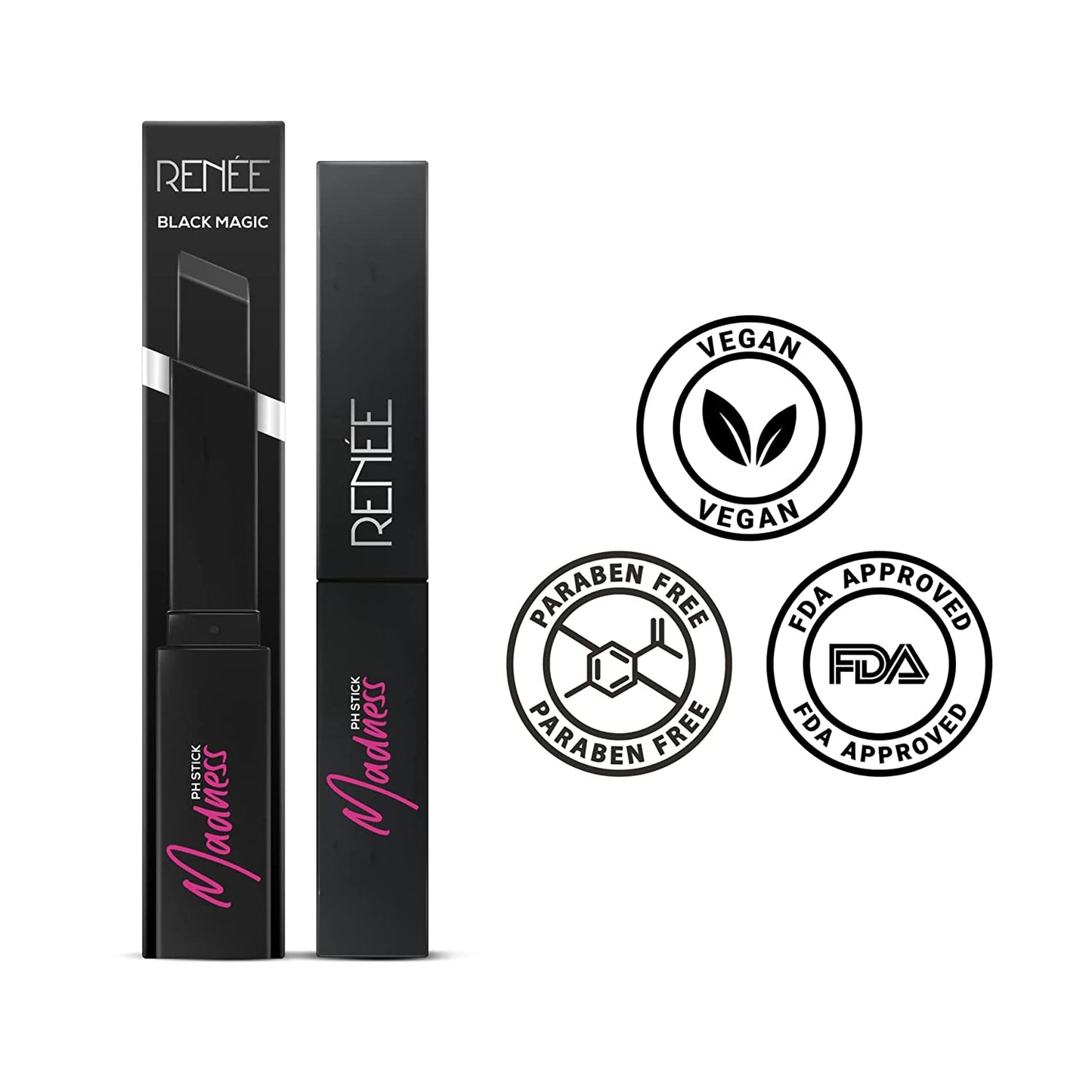 RENEE Madness PH Stick, 3g | Black lipstick that delivers pink hue, enriched with Vitamin E and Jojoba Oil