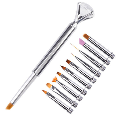 Full Functioning Nail Art Brushes Pen Quartz Rhinestone Gold Silver Handle Design Replaceable Nail Special Crystal Pens Kit