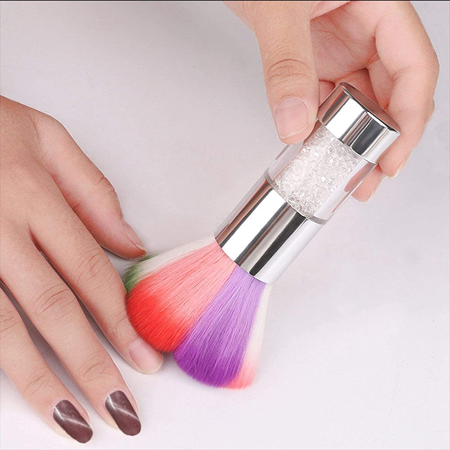 Colorful Fingernail Nail Art Dust Brush Rhinestones Remover Powder Brush Cleaner For Acrylic&UV Nail Gel Powder Nail Art Dust Remover Brush,Silver